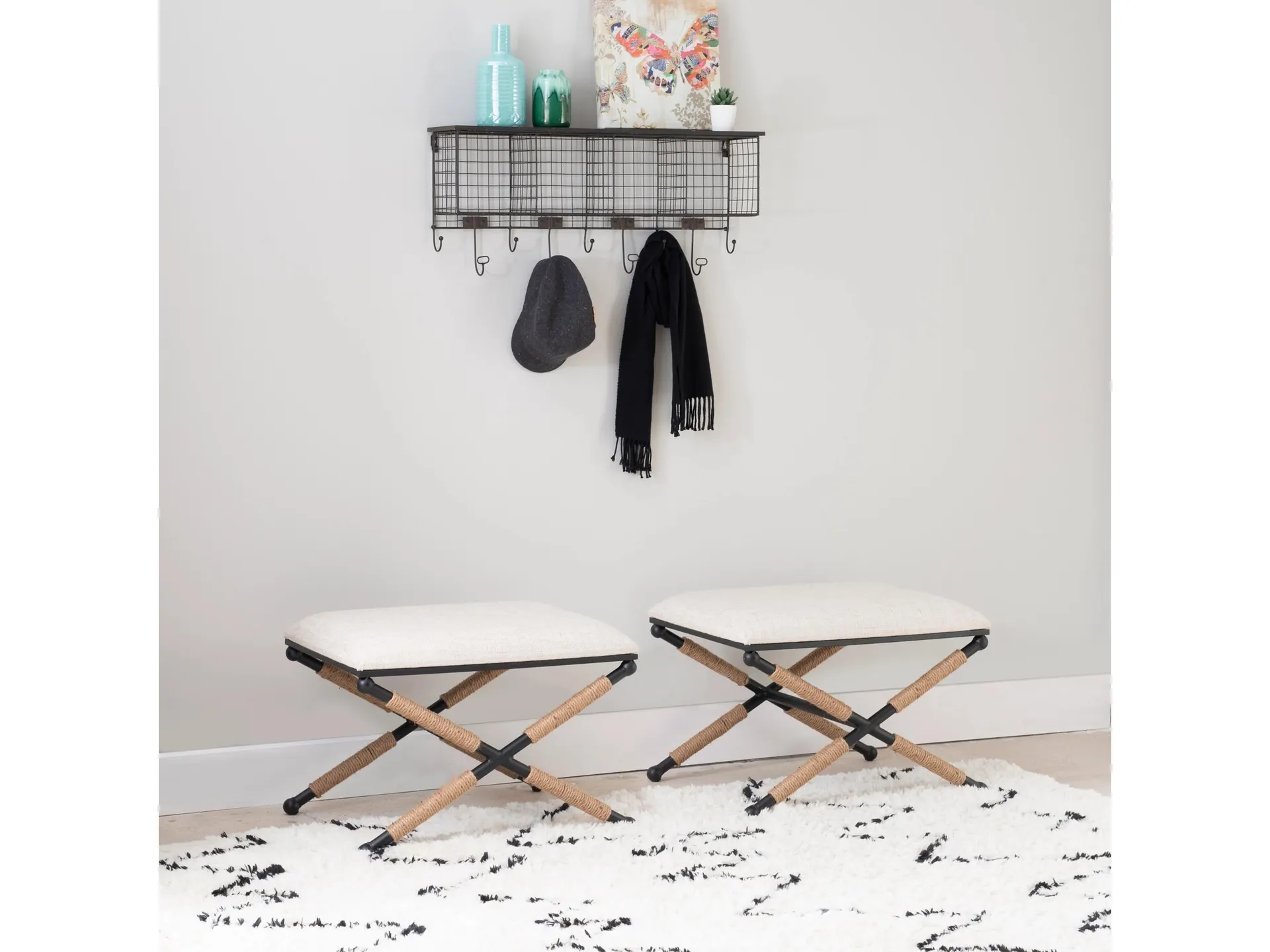 Linon Silas Campaign Accent Stool Ottoman