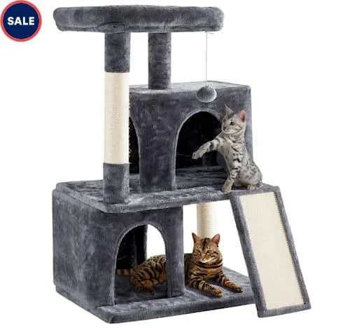 Topeakmart Small Cat Tree with 2 Condos, Dark Gray, 42" H