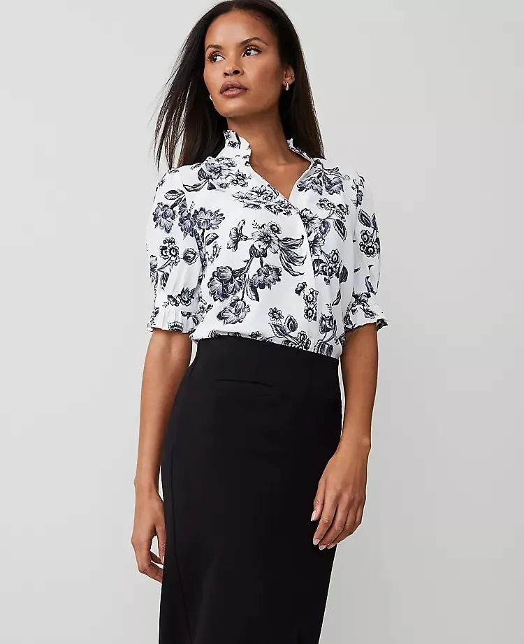 Toile Silky Ruffle Collar Blouse
