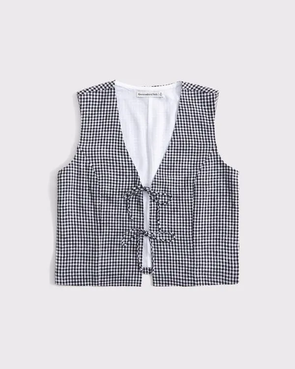 Tie-Front Linen-Blend Vest