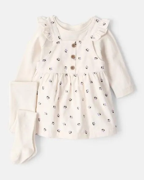 Baby Girl 3-Piece Floral Long-Sleeve Dress Set - White