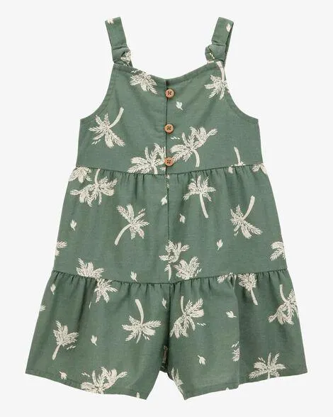 Baby Floral Print Button-Down Romper - Green