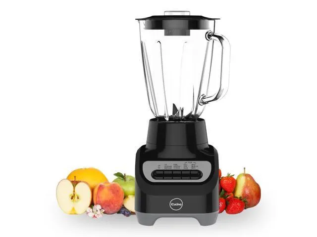iCucina Countertop Smoothie Blender for Kitchen with 48 oz Glass Jar, 700W Professional Glass Blender for Shakes and Smoothies, Frozen Fruits, Baby Foods, 12-Speed for Mix, Puree, Ice Crushing