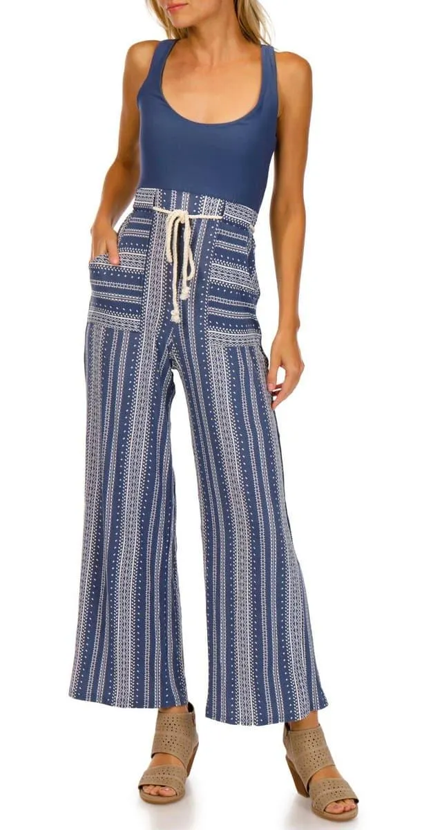 Derek Heart Juniors Striped Rope Belt Jumpsuit