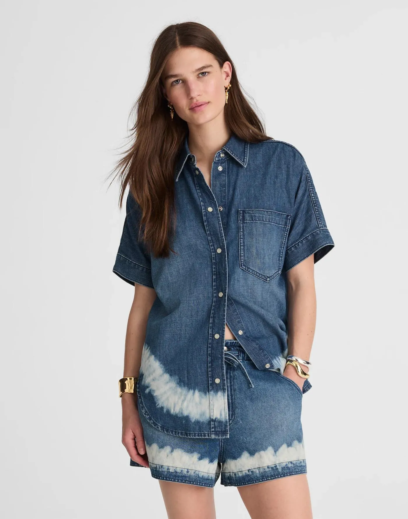 Shibori Denim Short-Sleeve Shirt