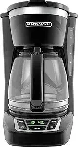 BLACK+DECKER 12-Cup Digital Coffee Maker, Programmable, Washable Basket Filter, Sneak-A-Cup, Auto Brew, Water Window, Keep Hot Plate, Black