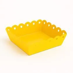 Lemon Yellow Enamel Scalloped Metal Tray