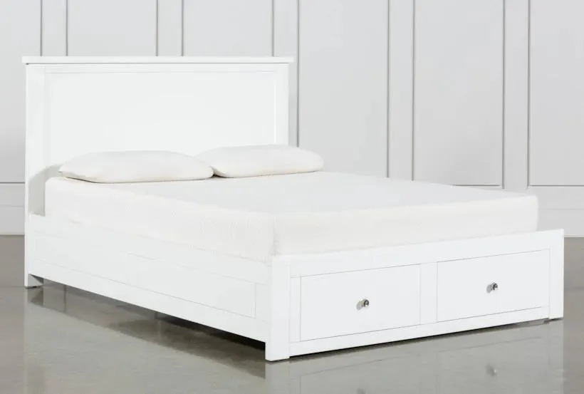 Larkin White Queen Wood Panel Bed with Footboard Storage