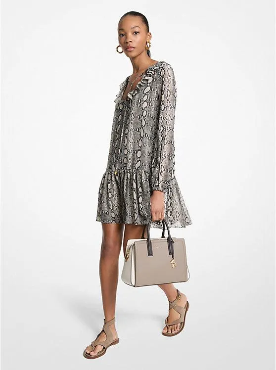 Snake Print Georgette Ruffle Mini Dress