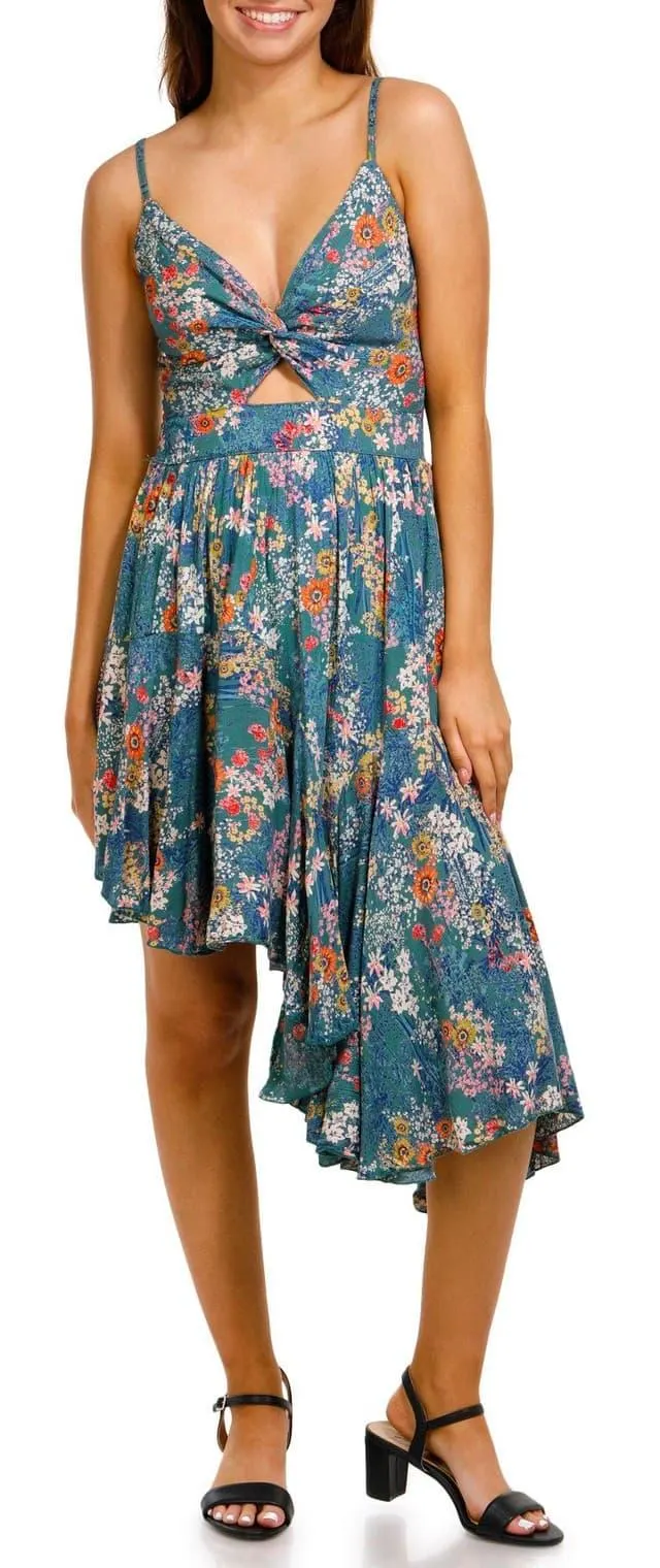 Angie Juniors Asymmetrical Floral Twist Dress