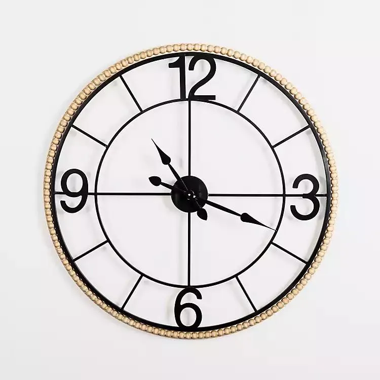 Beaded Wood and Metal Open Wall Clock