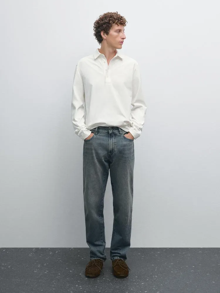 Long sleeve cotton blend polo shirt