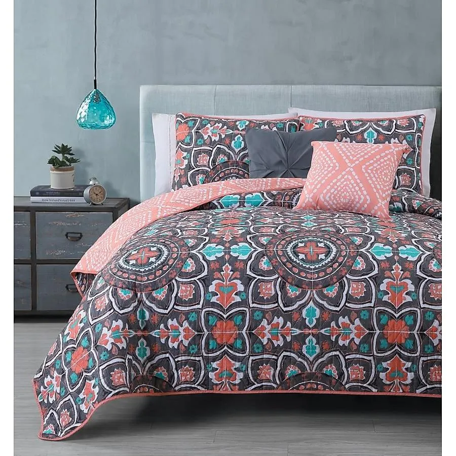 Geneva Home Fashion Ibiza 5 -Piece Coral Queen Quilt Set