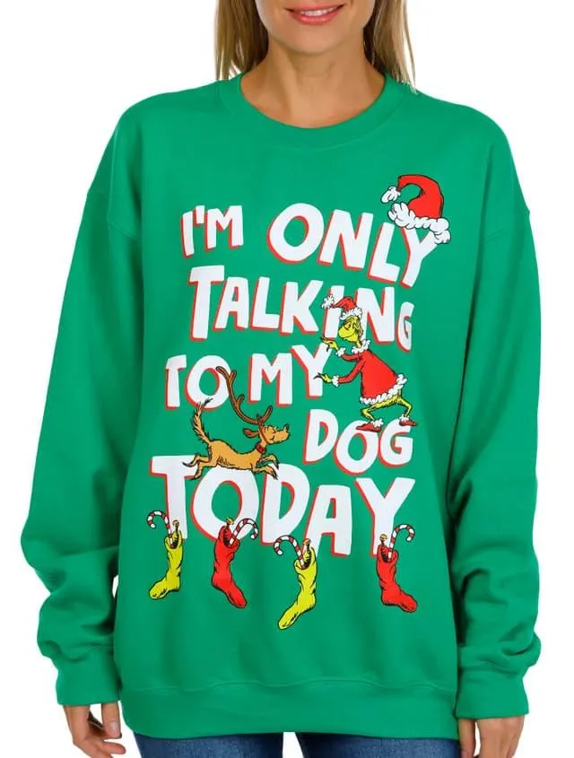 The Grinch Juniors Talking To My Dog Crew Neck Sweater