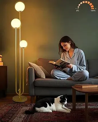 Lightdot 63IN Gold Floor Lamp Dimmable 3-Lights Globe LED Floor Lamps with 3000K Soft Warm White for Wedding/Party, Modern Tall Lamp for Living Room/Bedroom (Bulbs Included)