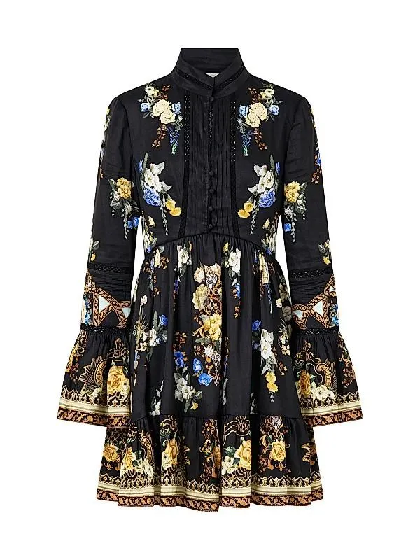 Ottoman Elegance Linen-Silk Minidress