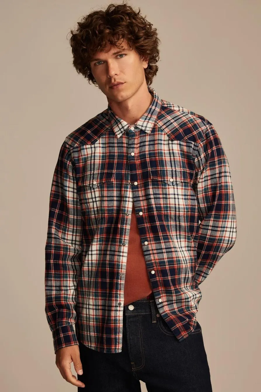 indigo plaid western long sleeve shirt