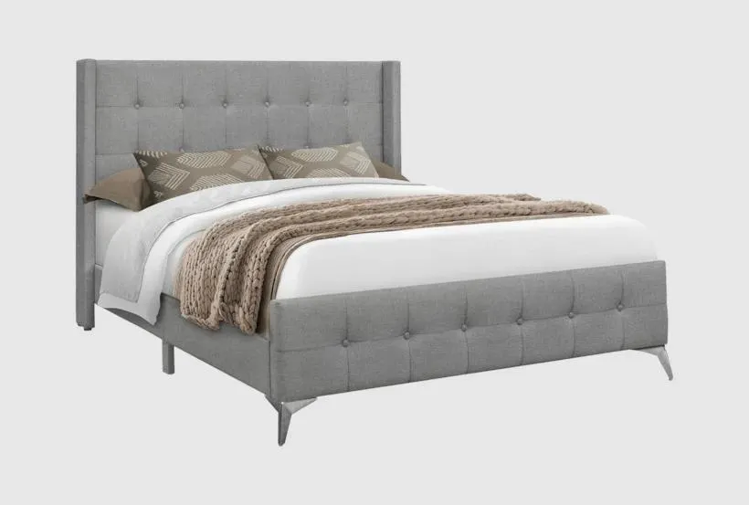 Jane Grey Queen Linen Upholstered Button Tufted Panel Shelter Bed | Wingback