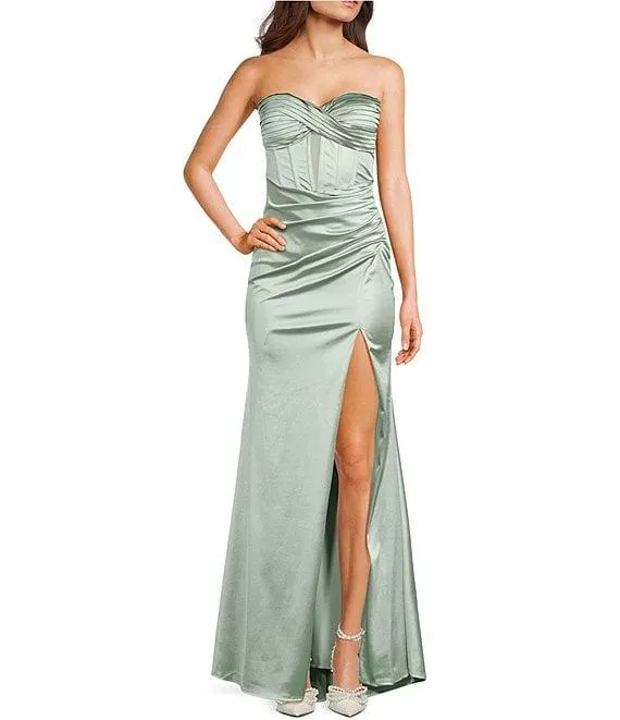 Sateen Sweetheart Neck Strapless Corset Long Dress
