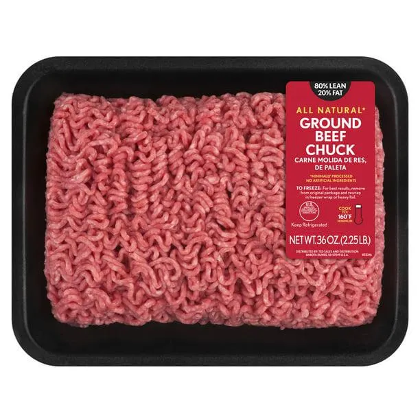 All Natural* 80% Lean/20% Fat Ground Beef Chuck, 2.25 lb Tray