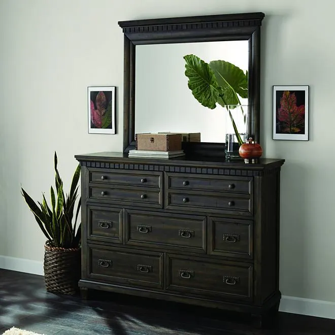 Society Den Steele 7-Drawer Dresser and Mirror in Dark Brown