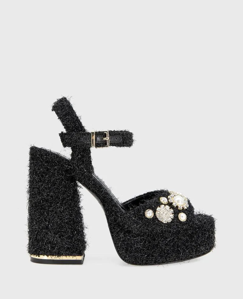 Dolly Charms Fabric Platform Sandal - BLACK FABRIC