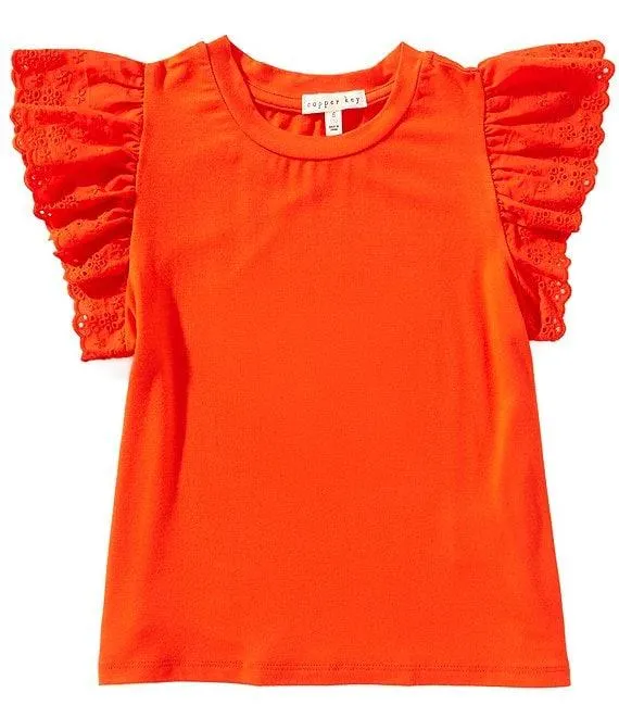 Big Girls Eyelet Flutter Sleeve Top