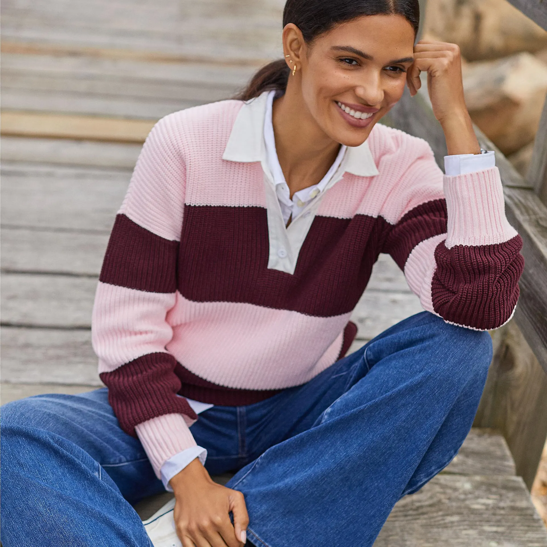 Women's Drifter Rugby with Woven Collar Sweater