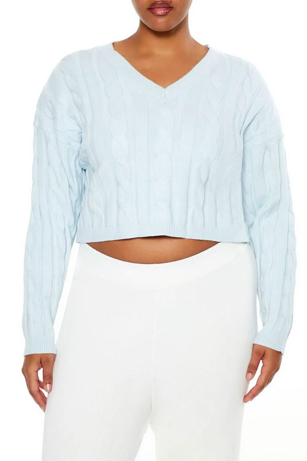 Plus Size Cropped Cable Knit Sweater