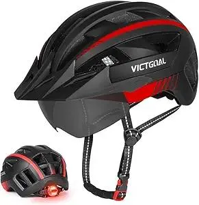 VICTGOAL Bike Helmet for Men Women with Led Light Detachable Magnetic Goggles Removable Sun Visor Mountain & Road Bicycle Helmets Adjustable Size Adult Cycling Helmets