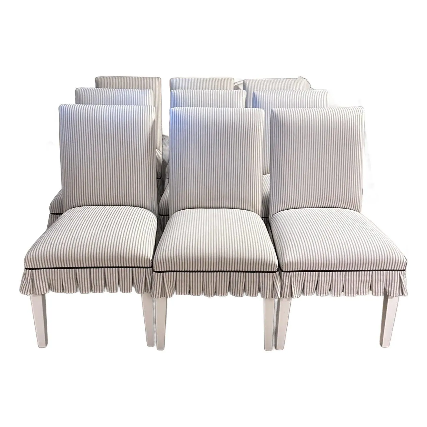 Set of 9 Sister Parish Ticking Dining Chairs