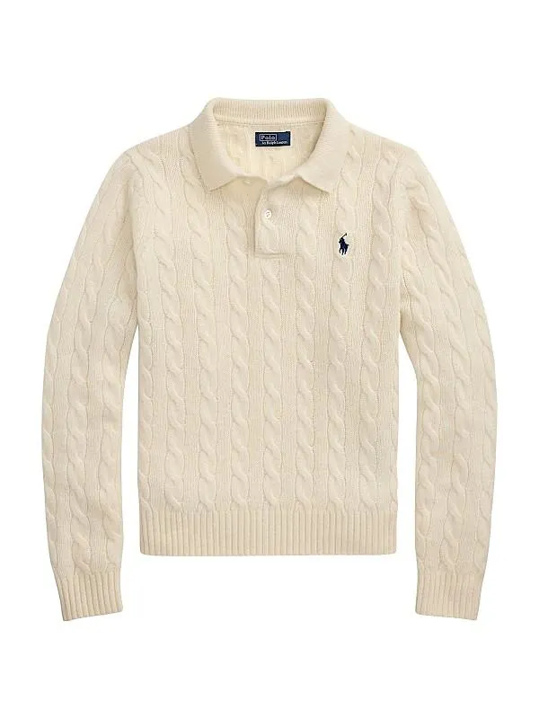 Cable-Knit Wool-Cashmere Polo Sweater