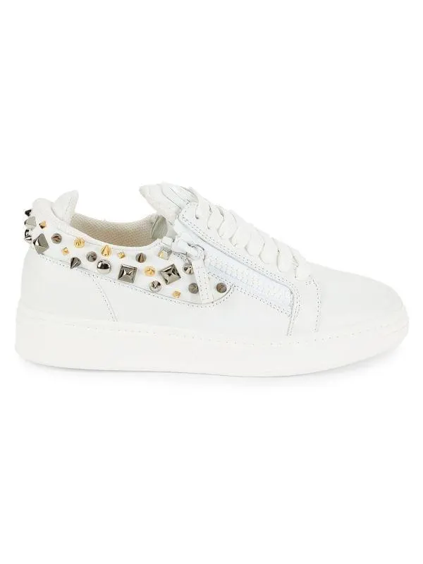 Low Top Stud Embellished Leather Sneakers