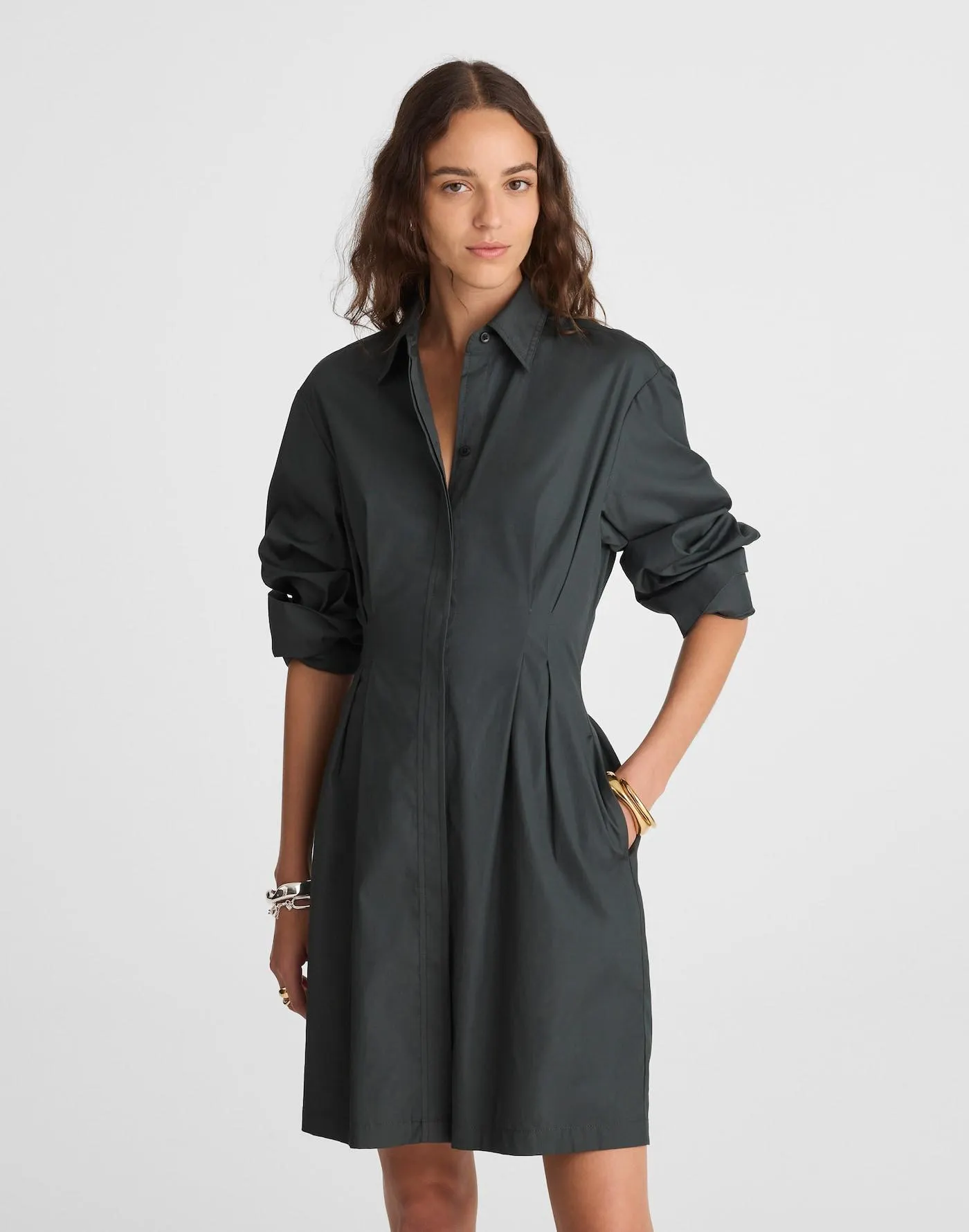 Tucked Mini Shirtdress