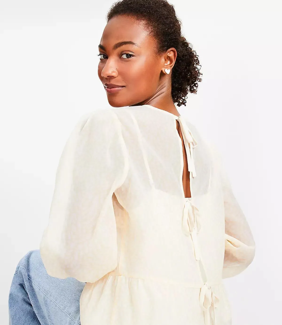 Feather Print Tie Back Peplum Blouse