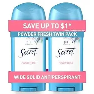Secret Antiperspirant and Deodorant for Women, 24hr Sweat & Odor Protection, PH Balanced Protection, Gentle on Skin, Wide Solid, Powder Fresh Scent, 2.7 oz (Pack of 2)