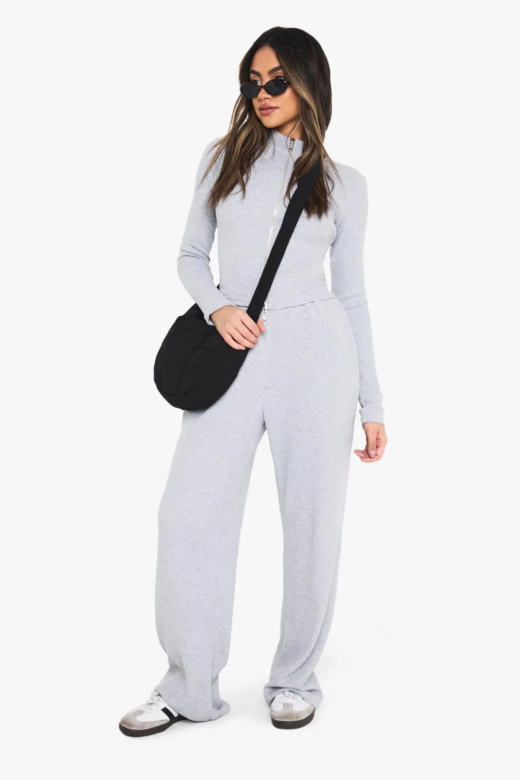 Waffle Zip Through Top WIde Leg Jogger Tracksuit