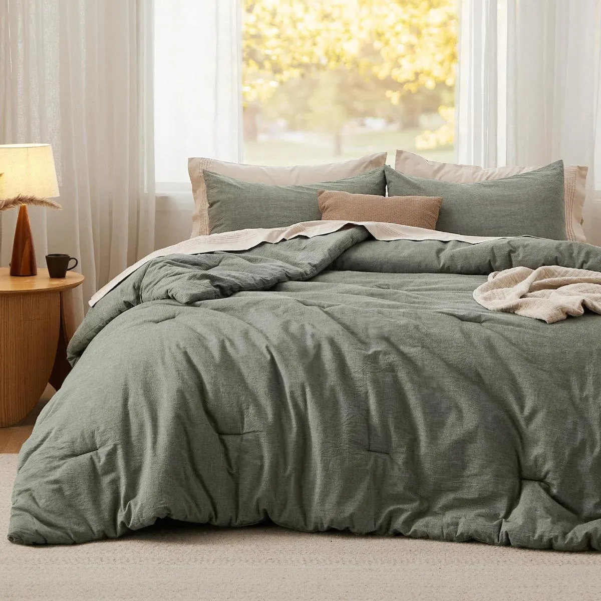 Bedsure Pre-washed Comforter Set with 100% Cotton Outer Covert