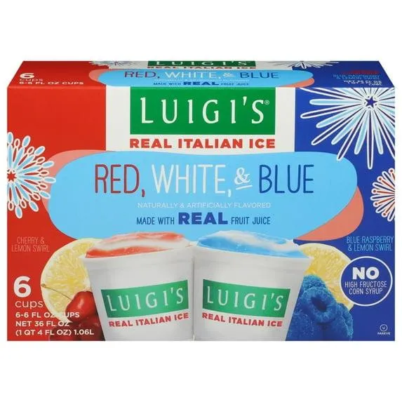 Luigi's Red, White, & Blue Real Italian Ice, 6 fl oz, 6 Count (Frozen)