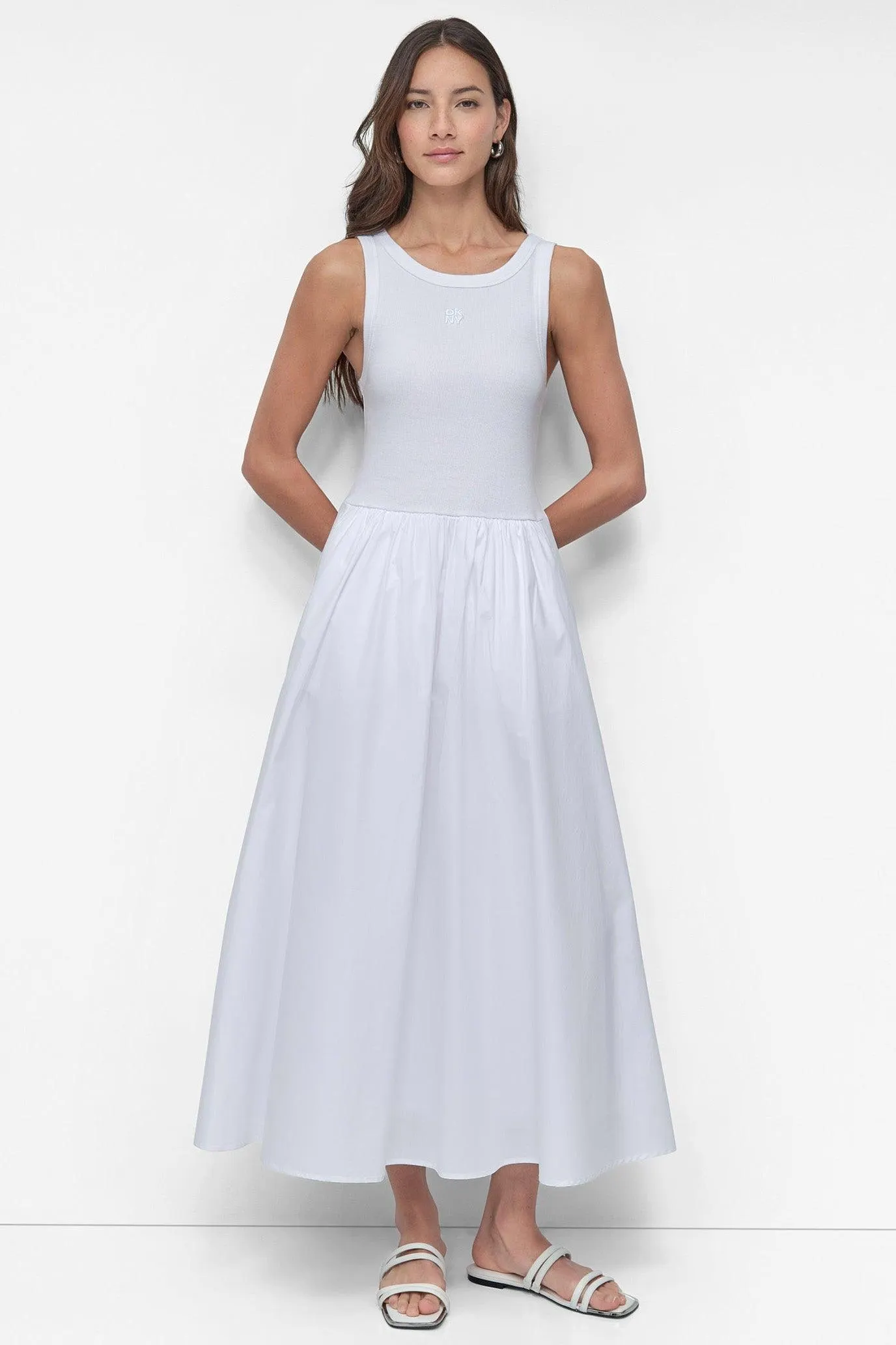 MIXED MEDIA MIDI TANK DRESS