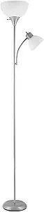 GLOBE Electric 67134 72" Torchiere Floor Lamp and Adjustable Reading Light, Silver, Frosted Shade, Dual Rotary Switch, 3-Step Dimming, Modern Lighting for Living Room or Office, Timeless