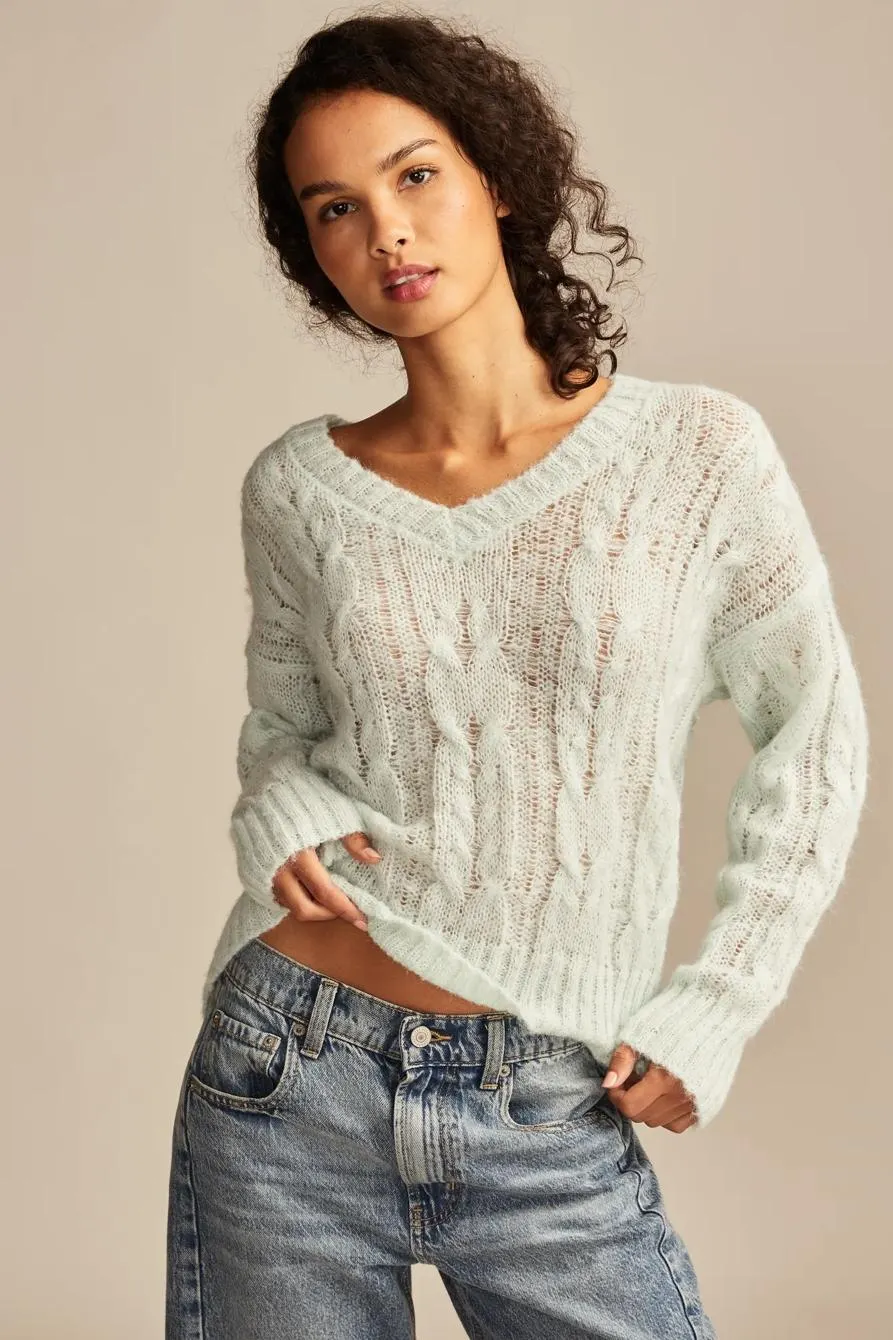 fuzzy cable pullover sweater