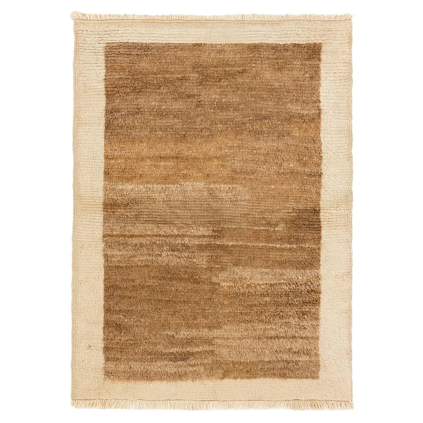 Minimalist Hand-knotted Tulu Rug. 100% Natural Wool. Moroccan Berber Carpet
