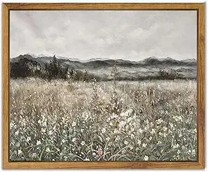 SHENIFY Vintage Landscape Framed Canvas Wall Art Prairie in Full Bloom Classic Oil Painting Modern Farmhouse Kitchen Office Decor - 8x10in Natural Framed