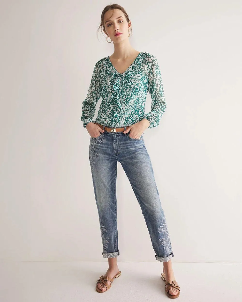 Mid-Rise Everyday Soft Embroidered Girlfriend Jeans