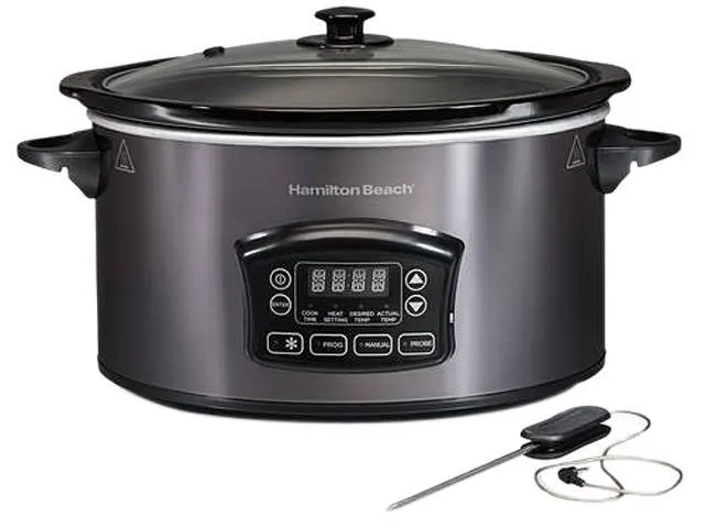 Hamilton Beach 33768 6 Qt. 6 Quart Programmable Defrost Slow Cooker with Temperature Probe