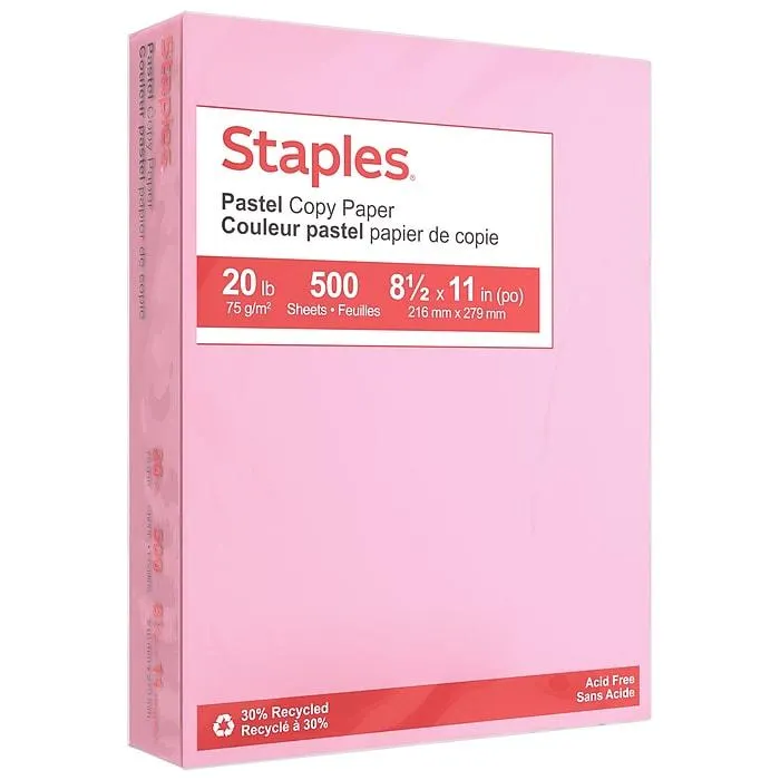 Staples Pastel 30% Recycled Color Copy Paper,