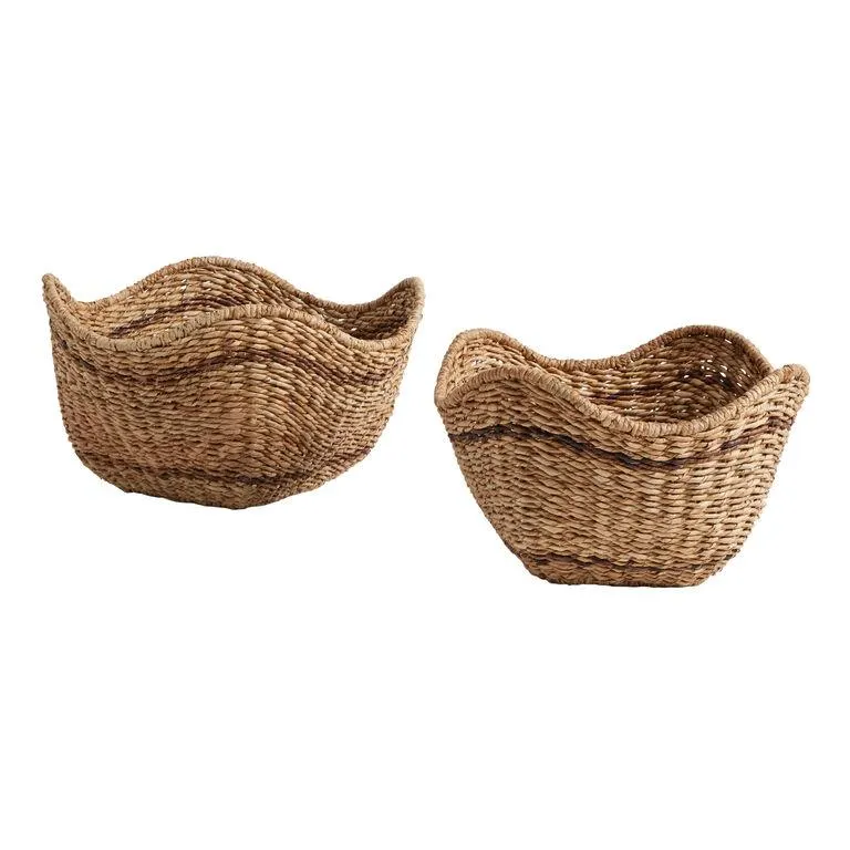 Dana Water Hyacinth and Rattan Wicker Wavy Basket