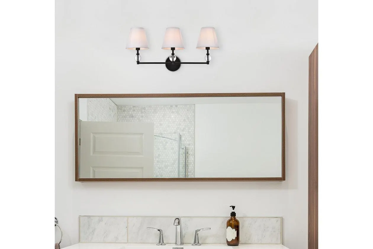 Bethany 3 Lights Bath Sconce In Black w/ White Fabric Shade