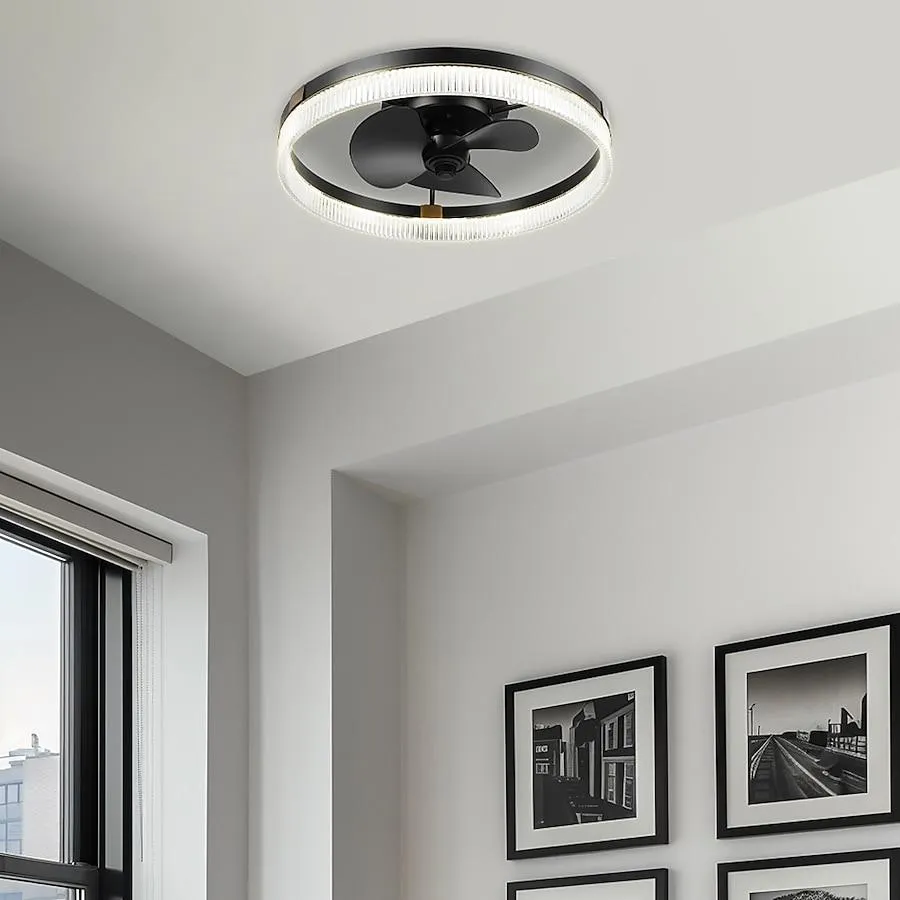Globe Electric 20-in Integrated LED Flush Mount Black with Matte Blades Fandelier Ceiling Fan With Light - Remote Included ( 3 -Blade )